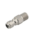 Side view of metal 1/4-inch pressure washer quick-connect plug with male NPT thread