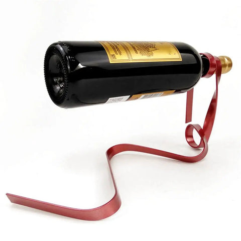 Sturdy Iron Dope Wine Bottle Holder Rack with Ribbon Style Decor, Elegant Metal Stand for Cabinet or Table