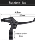 Universal Bicycle Brake Lever 4 Finger Aluminum Alloy for 22mm Handlebars Pair, side view showing measurements.
