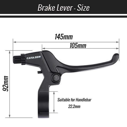 Universal Bicycle Brake Lever 4 Finger Aluminum Alloy for 22mm Handlebars Pair, side view showing measurements.