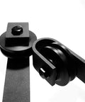 Close-up of 11 Foot Heavy Duty Barn Door Hardware Kit Featuring Slick Rolling Track System for Single Doors with matte black finish.