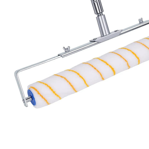 18 Inch Heavy Duty Paint Roller Kit With Sturdy Stainless Steel Extension Pole showing thick roller sleeve for slick wall and ceiling coats.