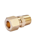 Brass compression tube fitting, straight coupling 1/4 in. OD to 1/4 in. NPT male, side view