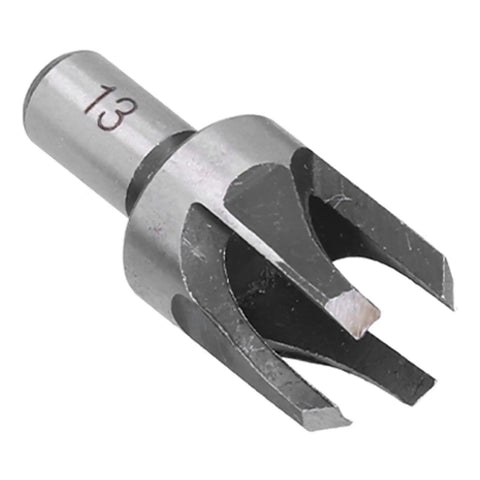 Heavy Duty 8 Piece Carbon Steel Wood Plug Drill Bit Set With Hella Sharp Spiral Hole Cutters, 13mm bit close-up.