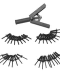 Awesome Handheld Plastic Rivet Gun With 40pc Heavy Duty Poly Nuts For DIY Fixes. Perfect Ergonomic Single Grip Tool To Tighten Fasteners In Tight Spots Without Messing Up Delicate Surfaces Easy Setup For Car And Home Repair Projects Right Now. handheld plastic rivet gun set with 40 black poly nuts on white background