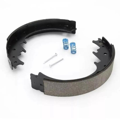 Top Shelf Brake Shoe And Lining Kit For Genie Boom Lift TZ Repair Job featuring curved brake shoes with springs and bolts.