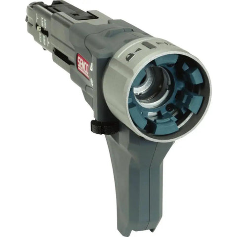 Side view of Makita Compatible Duraspin 2 Inch Auto Feed Screwdriver Attachment With Corner Fit Feed System, pro-grade build.