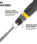 Close-up of Smooth Operator Fastbit Screwdriver With Tru Grip Ball Handle Quick Release Collar features and bit details.