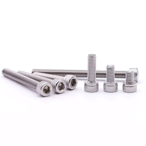 Premium Grade M3 X 16mm Socket Head Cap Screws, 18 8 Stainless Steel Heavy Duty Hardware, Allen Hex Drive Full Thread Fasteners, Rock Solid Workhorse Collection, Screw sizes shown in various lengths.