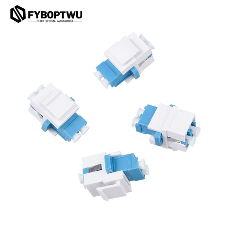 10 Pack Fiber Optic LC Duplex Singlemode Keystone Jack Couplers White displayed individually, showcasing lightweight design