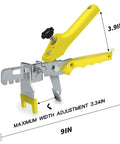 Yellow plier from Tile Leveling System With Plier And 300 Clip Spacers And 100 Reusable Wedges For Stone And Tile Installations, dimensions labeled