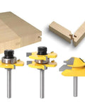1/4 Inch 6mm Shank Tongue And Groove Router Bit Set With Durable Tungsten Steel Construction And 45 Lock Miter Bit, showcasing router bits and wood joints.