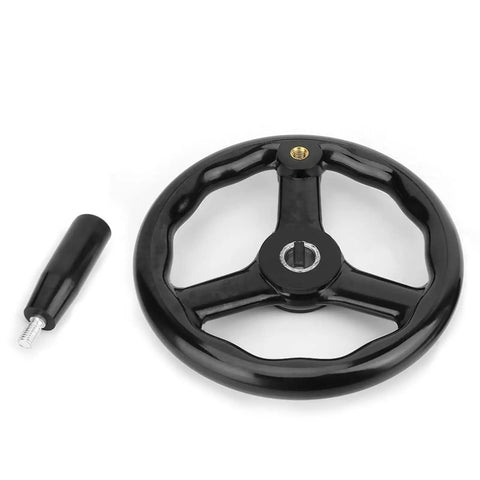 Durable 200mm Bakelite Lathe Handwheel With Three Spokes And Anti Slip Grip For Heavy Workshop Milling Machine Tasks Plus High Strength Industrial Replacement Parts, black three-spoke handwheel with threaded handle