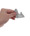 Heavy Duty Metal Refrigerator Door Hinge Replacement Kit For Freezer And Kitchen Cooling No Sweat DIY Swap Double Pack, light gray steel hinge held in hand.
