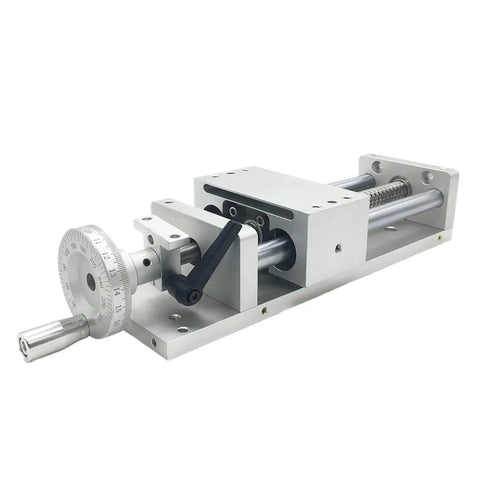 Rock Solid SFU1605 Ball Screw Nut With Manual Hand Wheel Linear Guide Rail And 700 Millimeter Stroke Slide Table For Cnc Router Engraving Setup, close-up view of hand wheel and slide components.