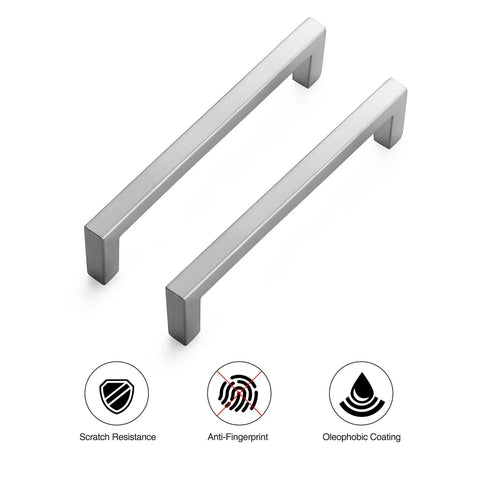 Solid 5 Inch Center To Center Slick Slim Square Bar Drawer Handles Brushed Nickel 20 Pack Cabinet Hardware with features icons