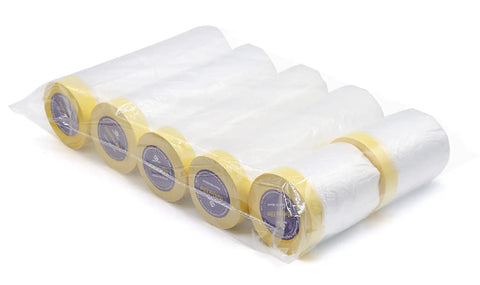 Six Rolls Pre Taped Masking Film Set For Automotive Painting Drape And Cover Multi Size 55cm 110cm 150cm Each Two Rolls 66 Feet Per Roll Easy Unfold Cut And Apply