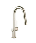 hansgrohe Talis N Pull Down Kitchen Faucet, Modern, Magnetic Hand Sprayer, 1-Handle, 1.75 GPM, Polished Nickel, 72866831 with high arch spout.