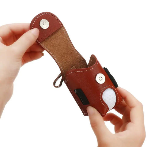 Premium Leather Golf Ball Pouch With Tee Holder Mini Pocket Belt Bag Clip On Waist Storage Hand Stitched Leather Opened