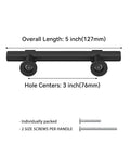 Matte Black Cabinet Pulls 15 Pack, 3 Inch Center to Center, 5 Inch Overall Length, Stainless Steel Handles shown with dimensions