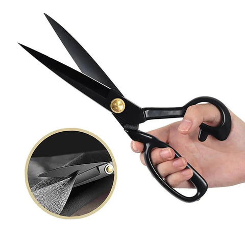 9 Inch Heavy Duty Fabric Sewing Scissors Tailor Shears For Pros Premium High Carbon Steel Blades With Ergonomic Comfort Grip For Precise Cutting Of Garments Quilting And Craft Projects, black fabric shears in hand