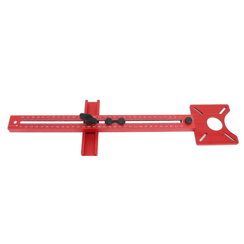Aluminum Router Milling Bracket Jig For Precise Circular Hole Cutting And Measurement Alignment Cabinet Hardware Install Tool For Pro Woodworkers And DIYers Durable Alloy Craftsmanship Easy Setup red aluminum jig with ruler scale and round cutout