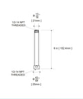 Technical drawing of Heavy Duty Stainless Steel Shower Arm Extension Chrome 6 Inch Pipe Extender with dimensions