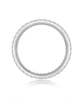 Fresh Drip Platinum Plated Moissanite Grid Engagement Ring Featuring A Smooth Wide Band And Lab Grown Diamond Sparkle Set In Solid Certified 925 Sterling Silver Ring For Her, viewed from the top.