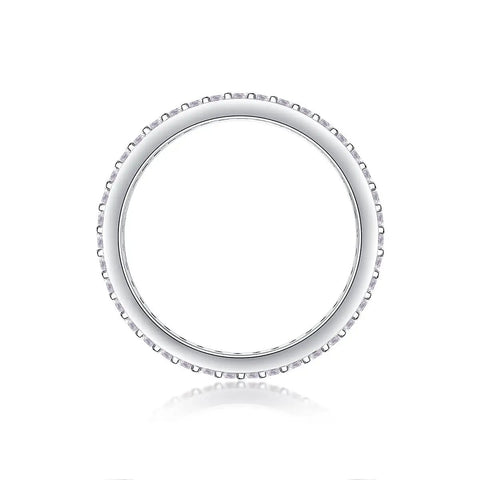 Fresh Drip Platinum Plated Moissanite Grid Engagement Ring Featuring A Smooth Wide Band And Lab Grown Diamond Sparkle Set In Solid Certified 925 Sterling Silver Ring For Her, viewed from the top.