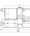 Technical drawing of Super Tough DC Electric Linear Actuator With Badass Heavy Duty Hydraulic Push Rod System, dimensions detailed.