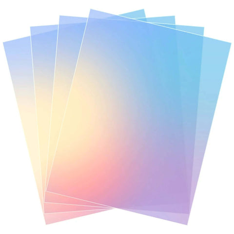 Front view of Kathfly acrylic AB sheets, rainbow iridescent translucent, 8 x 12 in, 1 mm, 4-pack