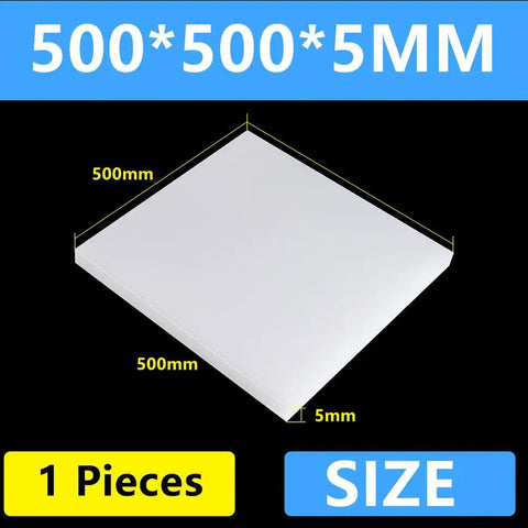 White Polypropylene Sheet Pro-Grade 500x500mm Heavy-Duty 1-15mm Thick PP Panel Board with dimensions shown