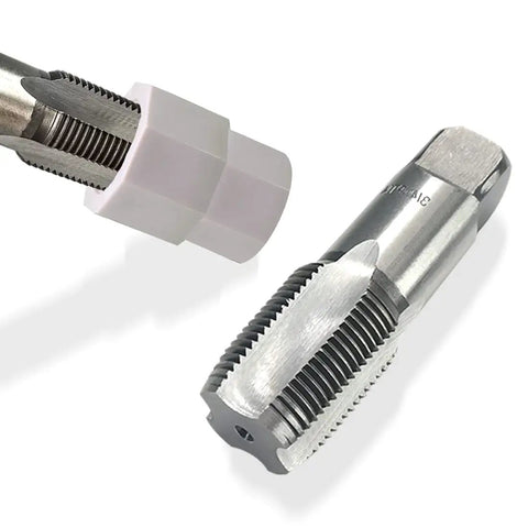 Close-up of 5-piece high-speed steel pipe thread forming taps, Go To Pipe Thread Forming Taps Set For Cleaning And Rethread Damaged.