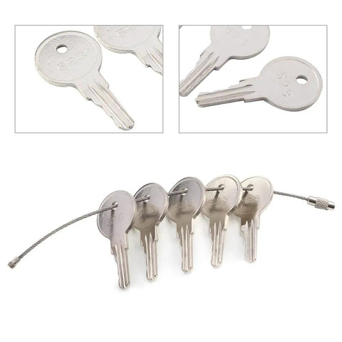 Set Of 5 Premium Replacement Keys CH523 Compatible With Snorkel Lifts And Boom Trucks featuring a metal key set on a wire.
