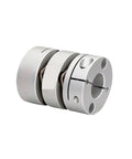 Tough Double Disc Shaft Coupling With Flexible Torque Transfer Fits Stepper Motors 8 To 18 Mm Bore 27 Mm Diameter, silver heavy-duty design.