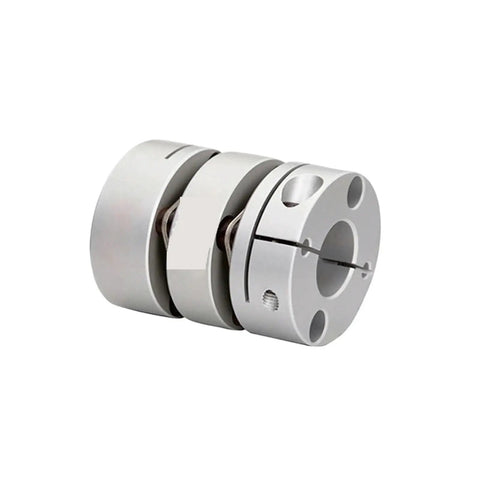 Tough Double Disc Shaft Coupling With Flexible Torque Transfer Fits Stepper Motors 8 To 18 Mm Bore 27 Mm Diameter, silver heavy-duty design.
