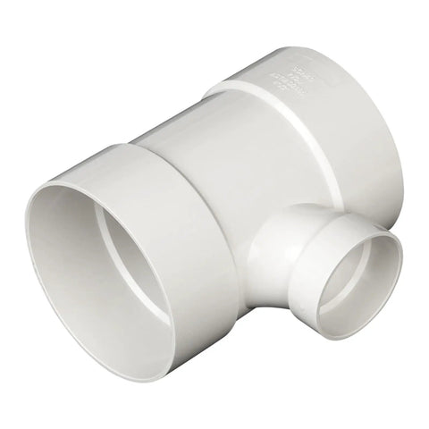 PVC DWV Sanitary Reducer Tee 4 By 4 By 2 Inch For Drain Waste And Vent Plumbing Fittings White Smooth Transition