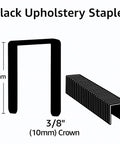 Kickass 22 Gauge Three Eighth Crown Chisel Point Upholstery Staples with 3/8" (10mm) crown visible for precise fastening.