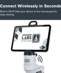 Wireless WiFi Desktop Microscope For iOS And Android That Lets You Stream Live Images, Record Video, And Measure Details, Featuring 3 Plan Achromatic Lenses 4x 10x 40x And 12x Digital Eyepiece For 48x 120x 480x Magnification, front view
