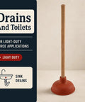 Six Inch Red Rubber Plunger With Sturdy Wood Handle Built For Light Duty Bathroom Drain And Toilet Jobs That Knock Out Stubborn Clogs Without Any Drama on a neutral background.