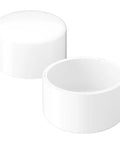Heavy Duty 2 Inch PVC End Cap Fittings Pack, 10 Count Socket End Plugs for DIY Projects, white caps side and top view
