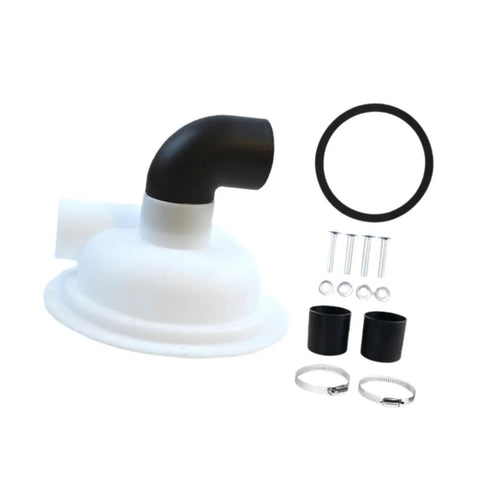 Heavy Duty Cyclone Separator Cover For Vacuum Dust Collection No Fuss Replacement Cover with black elbow and white dome.