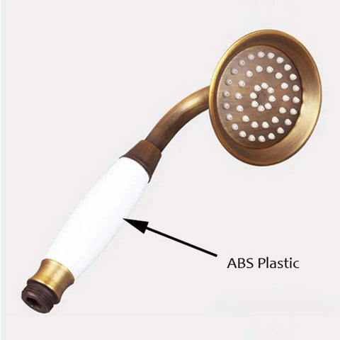 Handheld shower head featuring ABS plastic and antique brass finish from UMJIGF 8 Inch Antique Shower System with Hot and Cold Water Shower Combo Set Multifunction Single Handle Shower Faucet Set with Top Fall Shower Head, Handheld Shower,Type B,Type C.