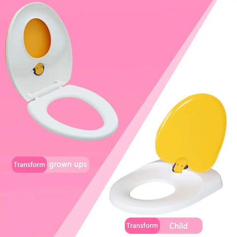 Black Two In One Toilet Seat With Slick Soft Close Lid And Quick Release Hinges For Easy Peasy Cleaning Toddler Potty Training Compatible showing lid configuration for grown-ups and toddlers.