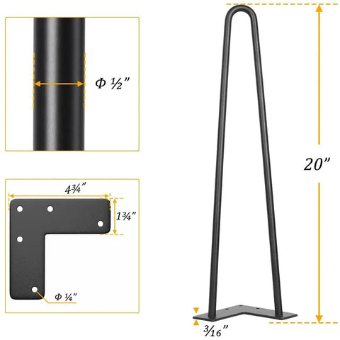 Hairpin Table Leg Set 20 Inch Solid Steel One Half Inch Thick With Rubber Floor Protectors For DIY Coffee Tables Benches Desks And Chairs Black 4 Pack