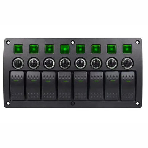 8 Gang Switch Panel 12V 24V Waterproof On Off Rocker LED Panel Switch With Breakers For Boat Marine Car Blue Light Durable