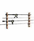 Deluxe Rustic Burnt Solid Wood Fishing Rod Holder, Wall Or Ceiling Mount Rack That Holds Five Rods, Heavy Duty Pole Storage Organizer