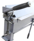 Close-up of 72 Inch Sheet Metal Brake For 22 Gauge Mild Steel, Adjustable 0 To 120 Degrees, handle and adjustment mechanism visible.