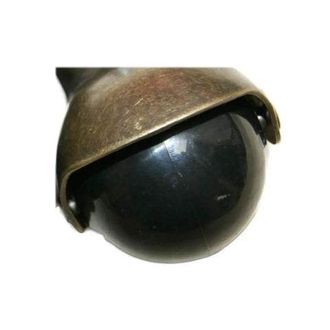 Top Rated Antique Brass Two Inch Ball Casters Set Of Four With Quick Connect M8 Threads For Silent 360 Degree Swivel Wheels detailed view of brass-capped black ball.