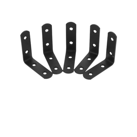 Heavy Duty L Shaped Stainless Steel Corner Brackets 12 Pack shown in black, designed for strong joint support in furniture.